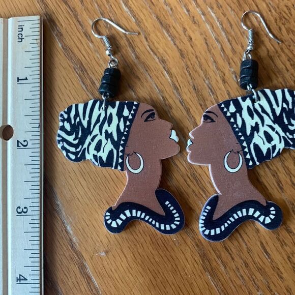 Pierced Earrings Exaggerated Fishhook Wood Lightweight Earrings Exotic W… - Picture 6 of 6